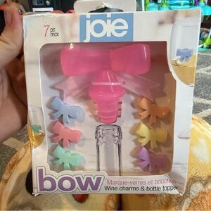 joie Pink Bow Wine Bottle Topper & Pastel Bow Charms - 7pc
